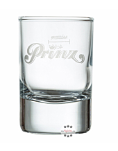 Prinz: Original Schnaps Glas - Stamperl mit Eichstrichen 0,04 und 0,02 mit Prinz-Logo in Weiß